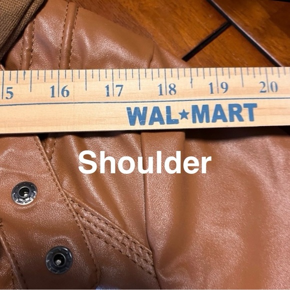 NWT WOMENS PLUS SIZE Brown Faux Leather Jacket with removable hood - Picture 7 of 9